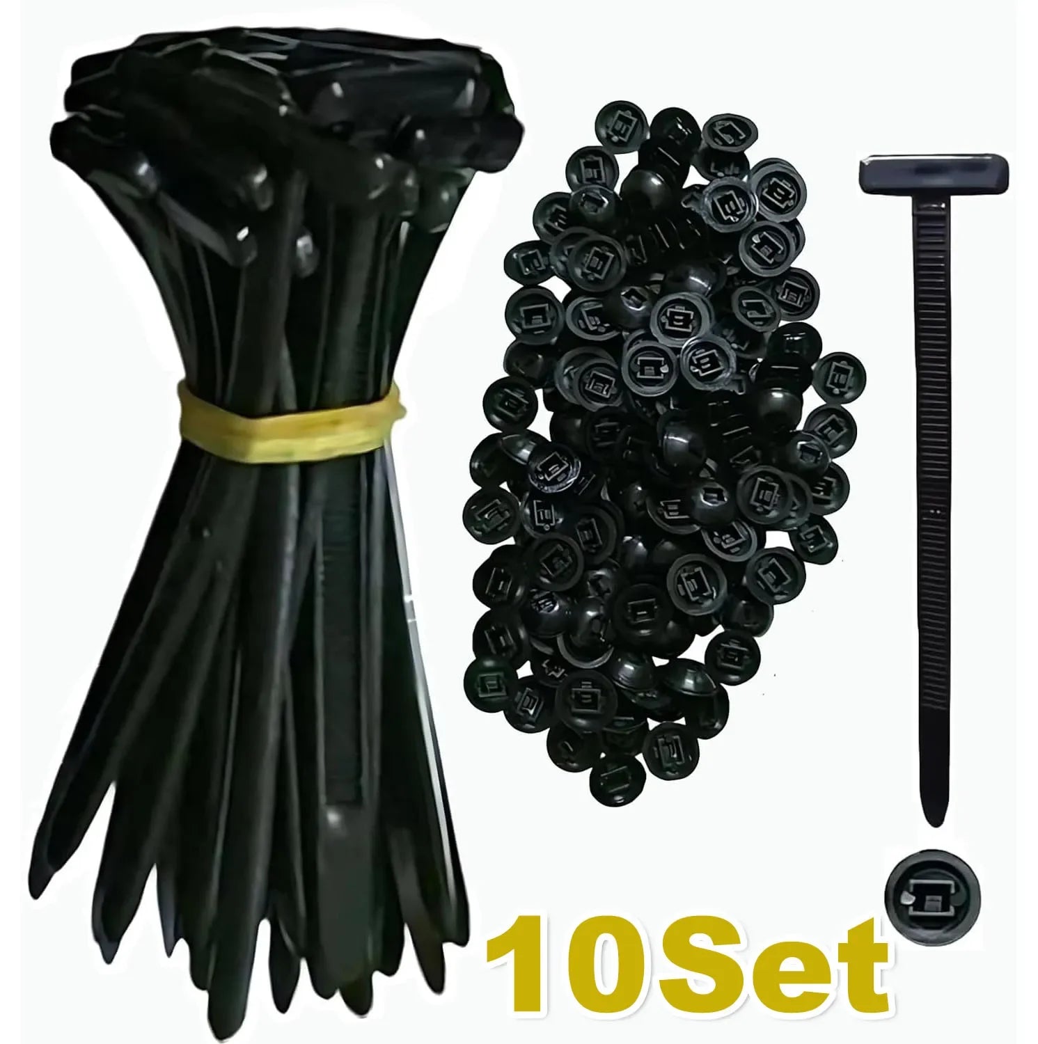 300PCS Nylon Universal Cable Tie Buckle Heavy Duty Self-Locking Zip Ties Holder with Pin Fasteners Car Body UV Resistant Zipties Qme 10SET