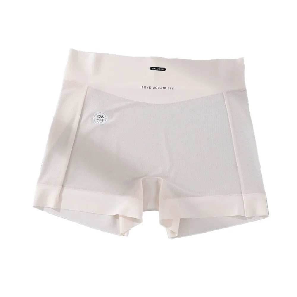 Fashion Thin Ice Silk Panties Large Size Cotton Crotch Women's Briefs Underpants Simple Anti-Glare Shorts Summer Qme Apricot 2XL