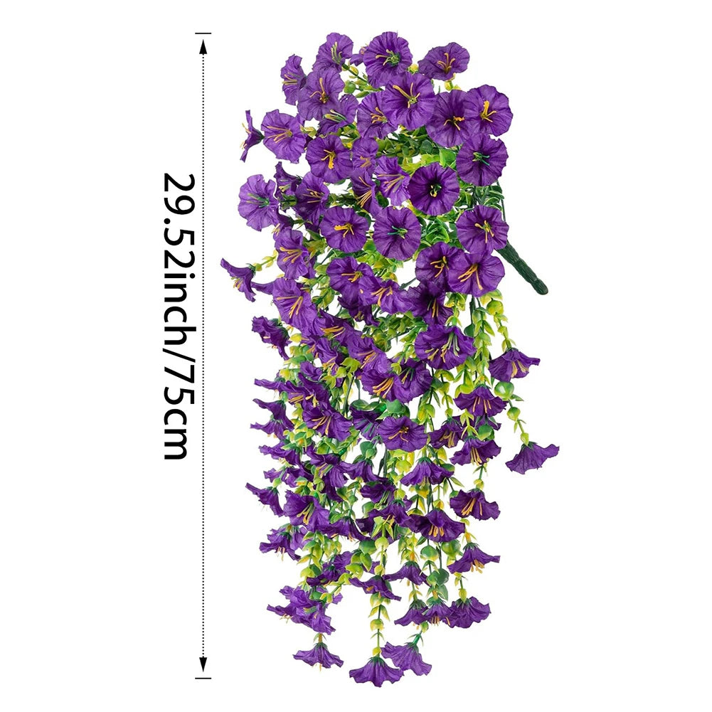 1pc 29.52" Artificial Fake Morning Glory Hanging Flowers UV Resistant Realistic Hanging Petunias Plants For Garden Wedding Decor Qme lotus color