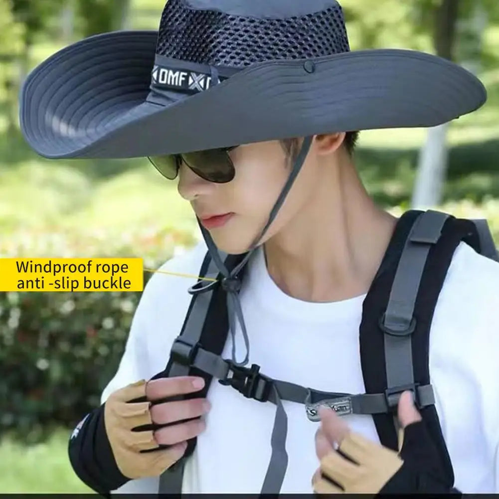 Summer Large Sun Hat Men Women Breathable Fishing Caps Sun UV Protection Mesh Fisherman Hat Hiking Outdoor Beach Cap Qme