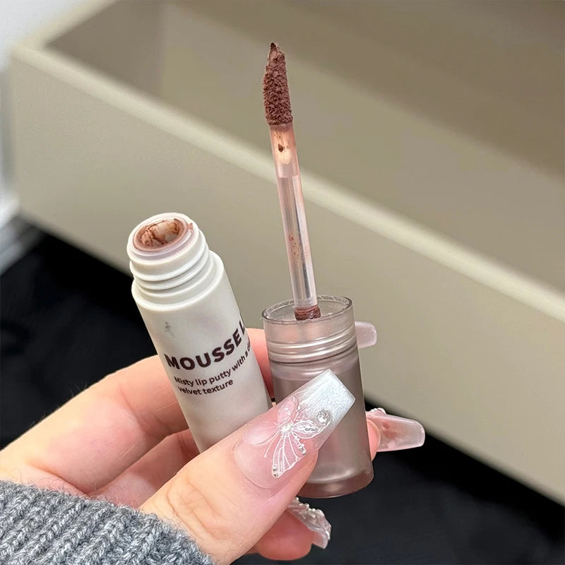 Gothic Matte Black Lip Mud Waterproof Lasting Lipstick Nude Brown Qme