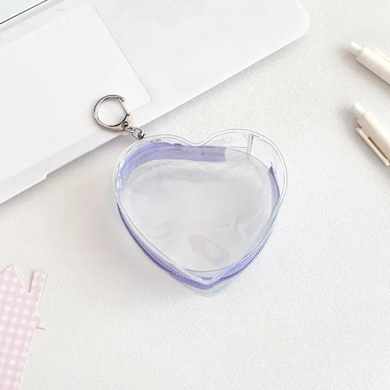 Portable Colorful Heart Transparent Zipper PVC Storage Bag Kaychain Qme A1
