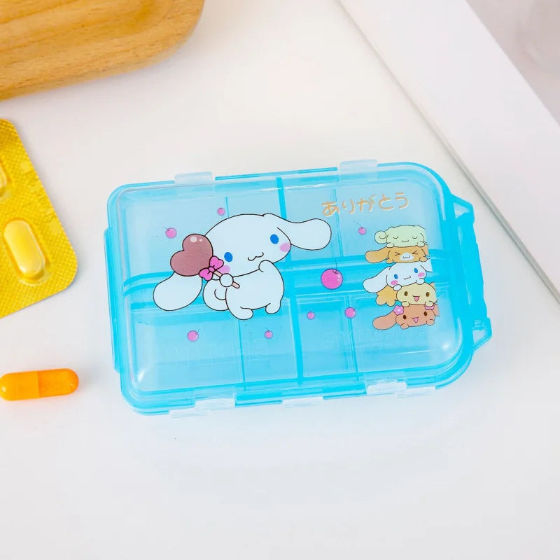 Hello Kitty Kuromi Storage Box Portable, Transparent, Multi-Compartment Pill Organizer Moisture-Proof, Airtight Pill Box Qme