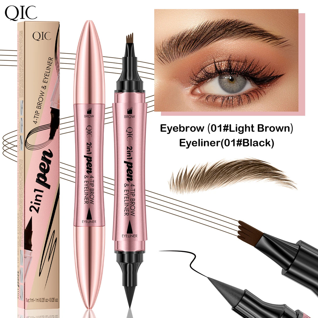 4 Colors 1pc Eyebrow Pen Waterproof 4 Split Tip Eyebrows Pen Eyebrow Tattoo Pen Waterproof Liquid Black Eyebrow Makeup Pencil Qme Q710-1