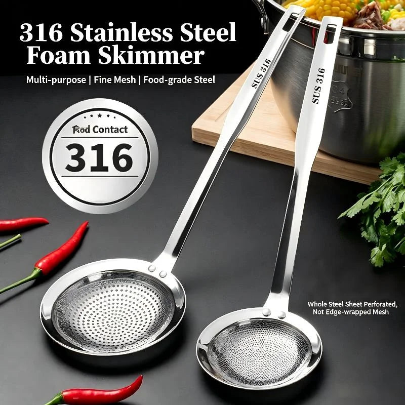 Stainless Steel Fat Skimmer Spoon Fine Mesh Grease Foam Removing Oil Qme