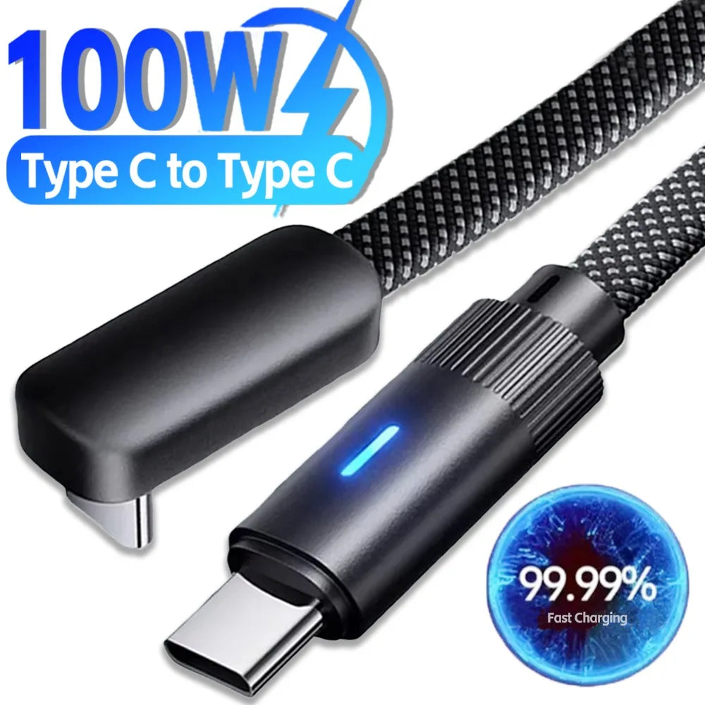 100W 90Degree Dual USB C Cable Elbow PD Fast Charging Phone Charger Data Cord Type C Quick Line For iPhone Samsung Xiaomi Huawei Qme