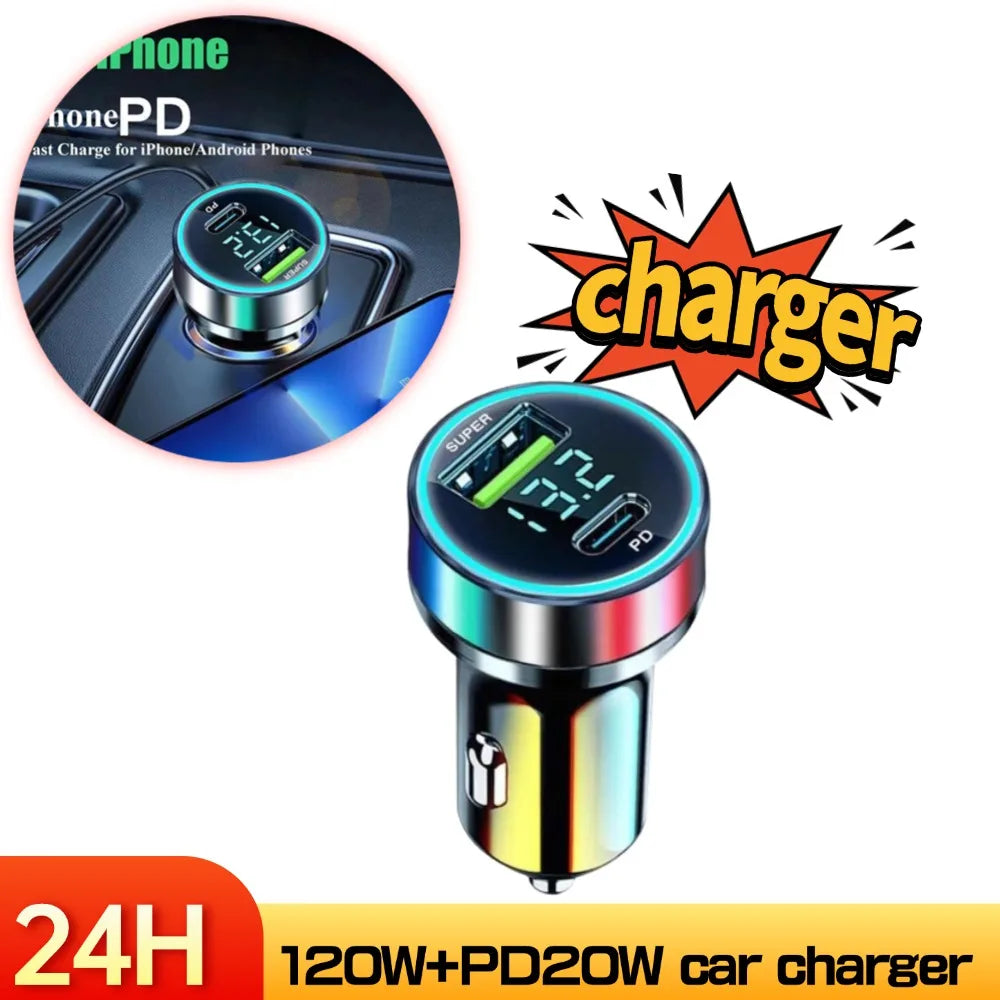 NEW PD 20W Car Charger Super Fast Charge Adapter Type C USB 120W Portable For IPhone 14 Pro Max 13 12 11 IPad Airpods OnePlus Qme