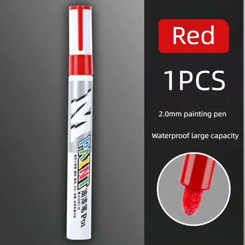 Car paint scratches repair brush pen waterproof water paint marker pen car tire tread care automotive black white red silver Qme Red