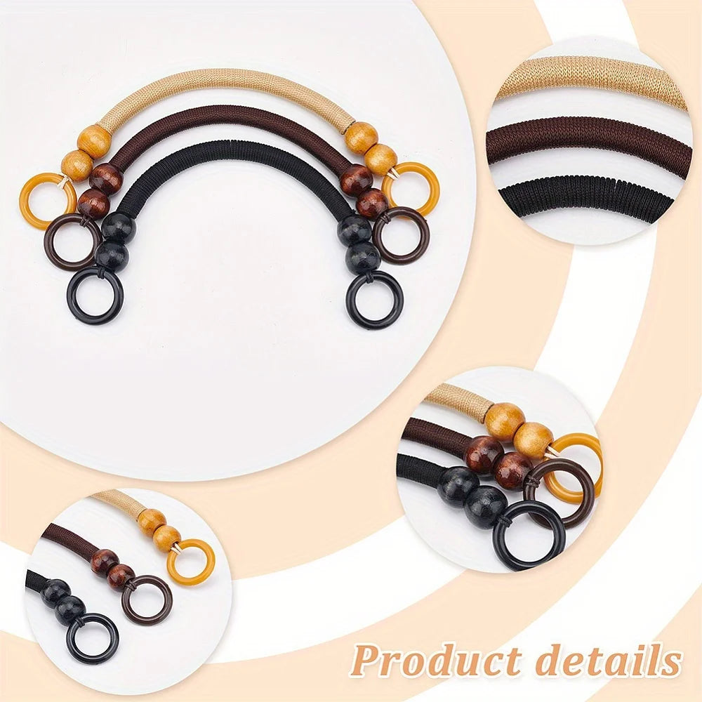 Wooden Bead Bag Handles, Retro Woven Nylon Rope Handbag Straps, Replacement Handles For DIY Crochet & Straw Bags, 3 Colors Qme