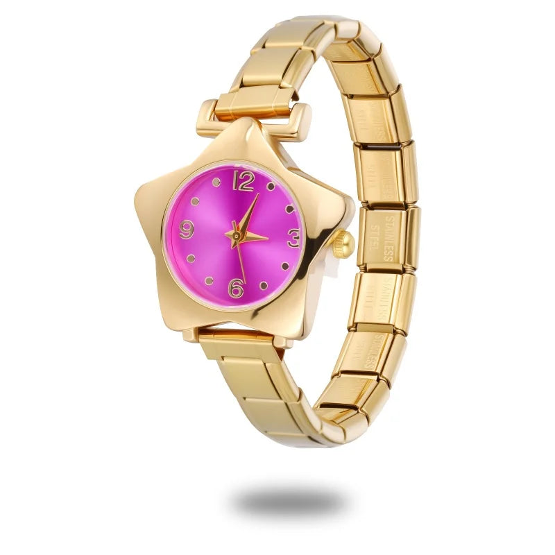1 Piece Gold Retro Simple Men Women's Watch Stainless Steel Strap Watch Star Dial Casual Fashion Watch Suitable for Daily Wear Qme Style 14