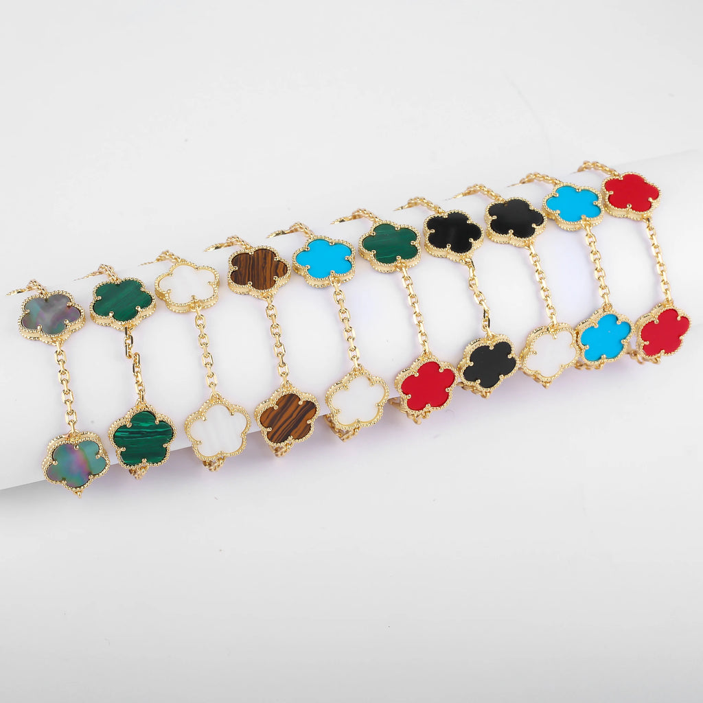 Classic 10 Colors 15mm Five-Leaf Flower Bracelet Simple Lucky Gold Silver Women'S Bracelet For Daily Wear Jewelry Free Shipping Qme