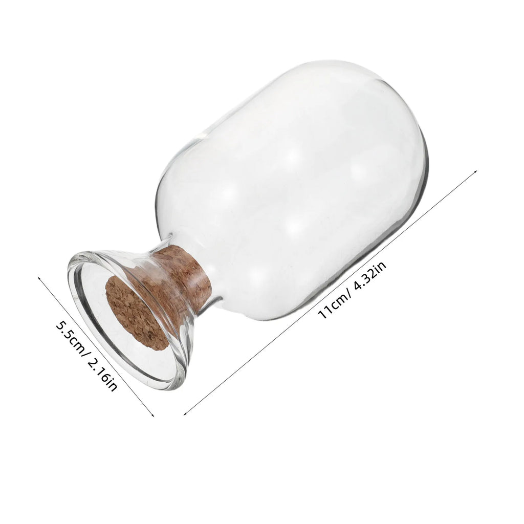 Small Clear Glass Bottle with Cork Stopper Upside Down Shape Decorative Match Holder Mantel Fireplace Display Compact Qme