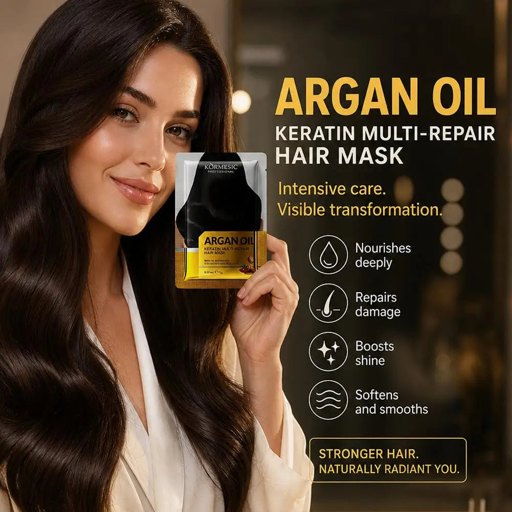2pcsMagical Keratin Argan Oil Hair Mask 5 Seconds Repair Damaged Frizzy Hair Soft Smooth Shiny Nutrition Deep Moisturize Nourish Qme