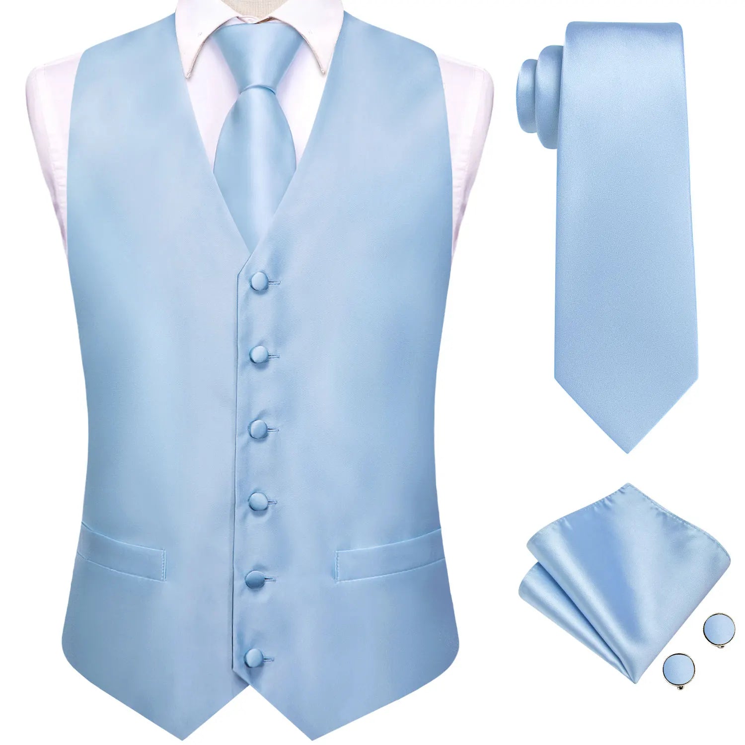 Hi-tie Solid Voilet Lilac Mens Suit Vest Woven Waistcoat Tie Pocket Qme MJ-3230 M