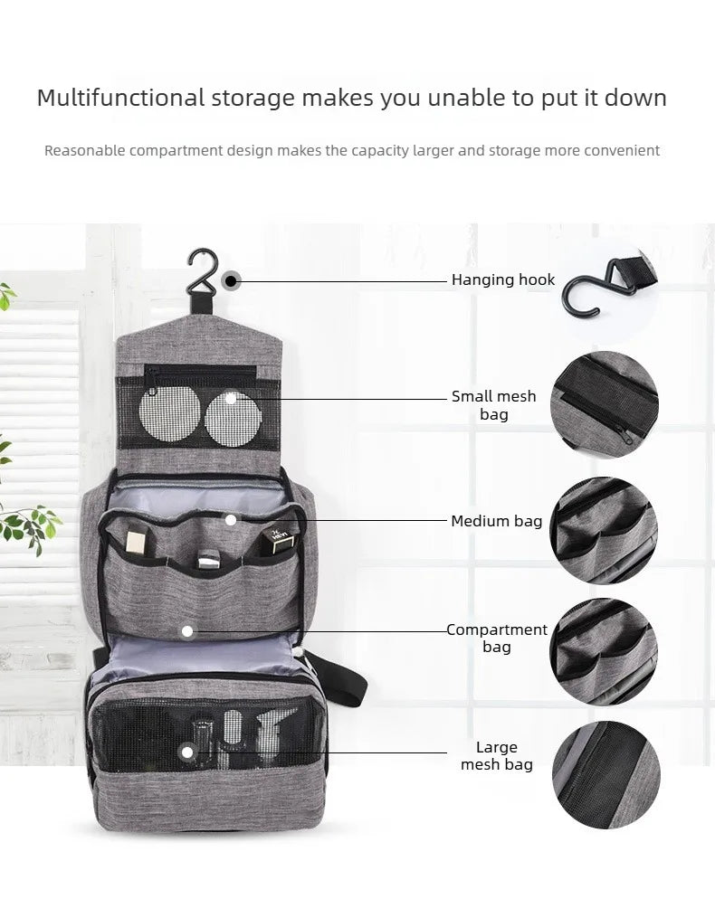 A Men Portable Hanging Wash Storage Bag Waterproof Large Capacity Cosmetic Organizer Travel Shaving Skincare Accessories Bag Qme