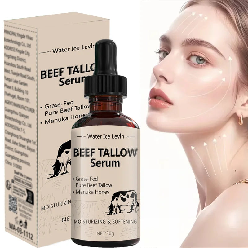 Beef Tallow Serum with Manuka Honey & Hyaluronic Acid - Moisturizing, Firming & Non-Greasy Face Serum for All Skin Types Qme