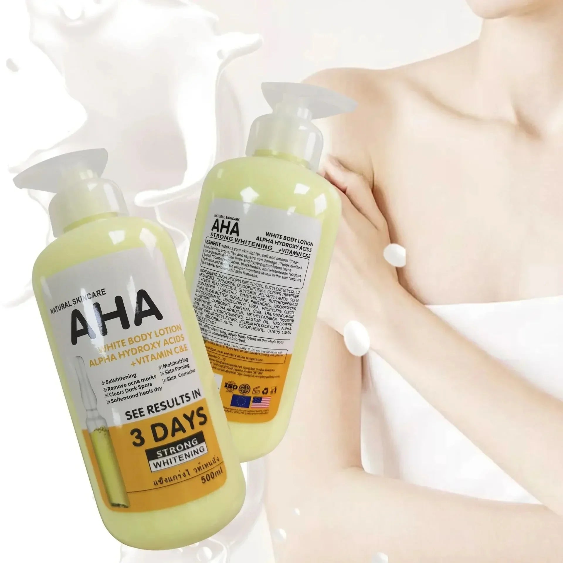 500ml Whitening Body Cream Hydroxy Acids Vitamin C&E Moisturizing Lightening Body Lotion Skin Care Remove Acne Marks Qme