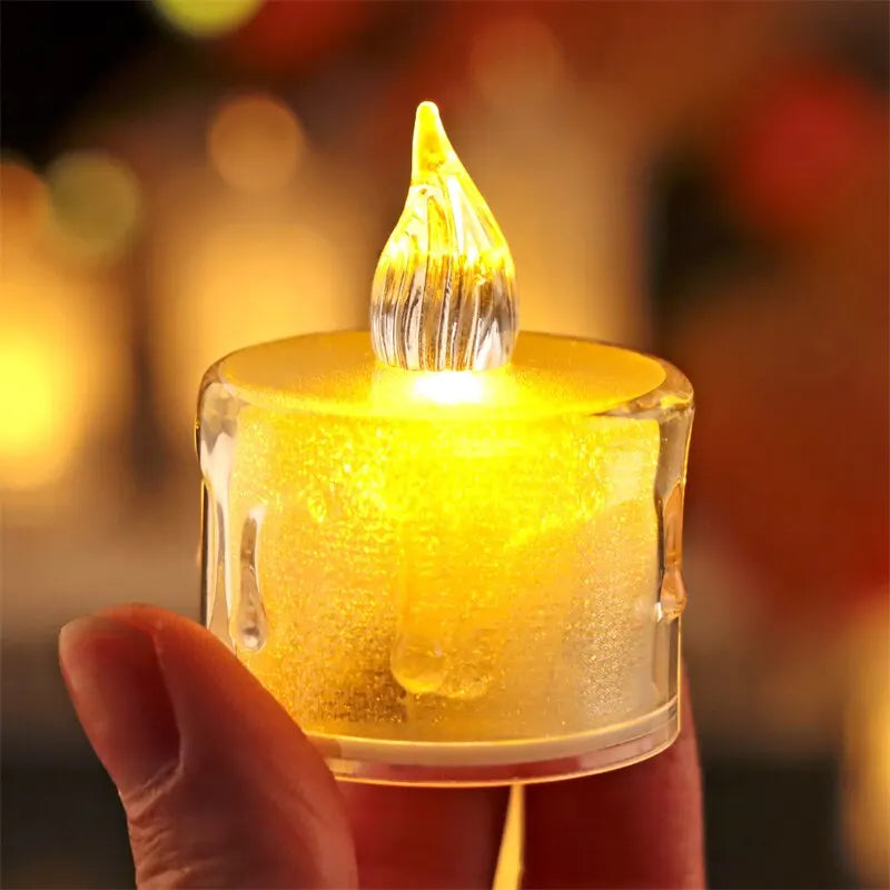 24Pcs Flameless LED Light Candle Crystal Candle Light Transparent Shell Electronic Night Lamp Dating Party Holiday Home Decor Qme