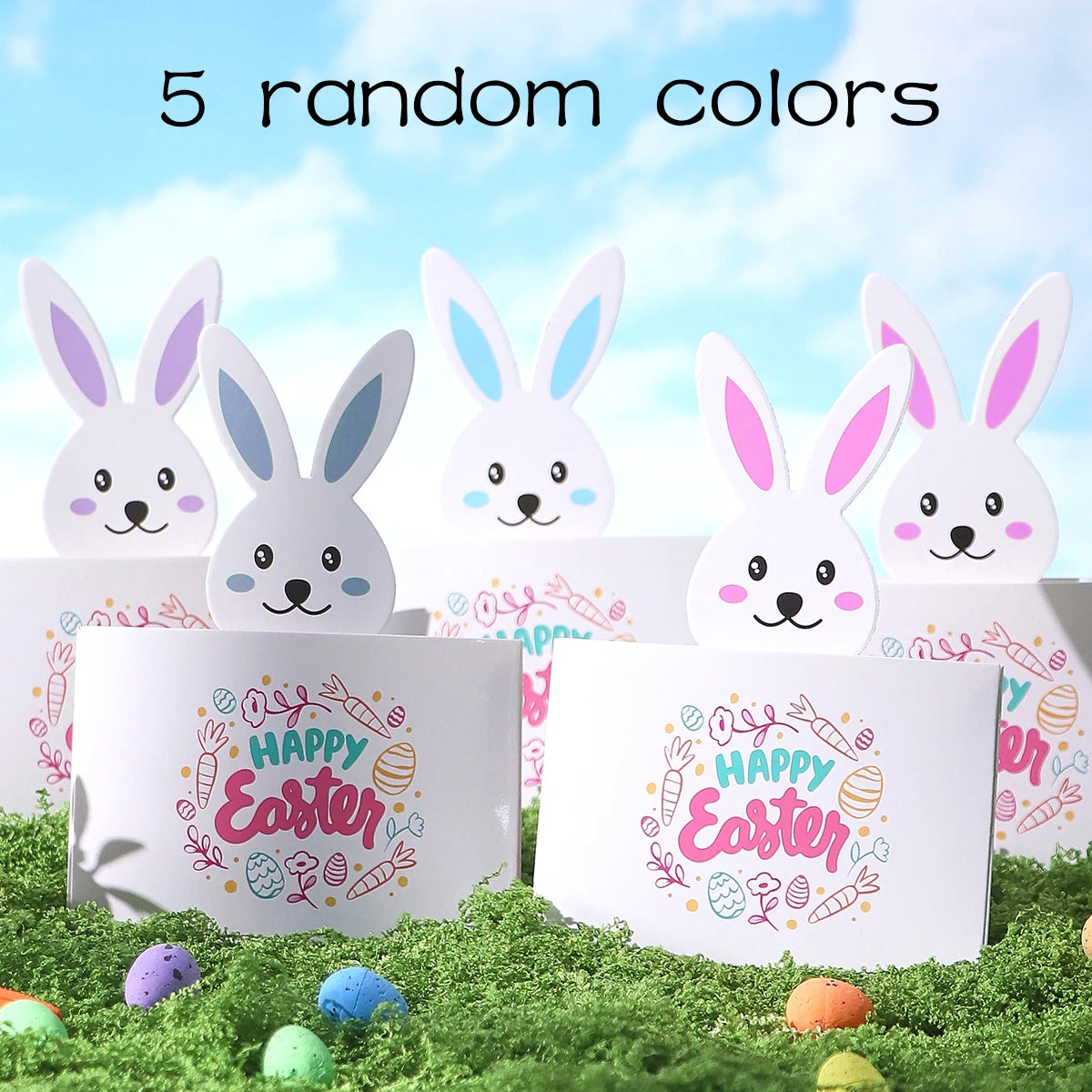 5-Piece Set of Colorful Easter Bunny Pattern Greeting Cards, Holiday Party Favors, Easter Decorations, Easter Gifts, Easter Centerpieces, Home Decor, Table Decorations, Easter Party Supplies, Spring Party Decorations, Spring Qme 5Pcs