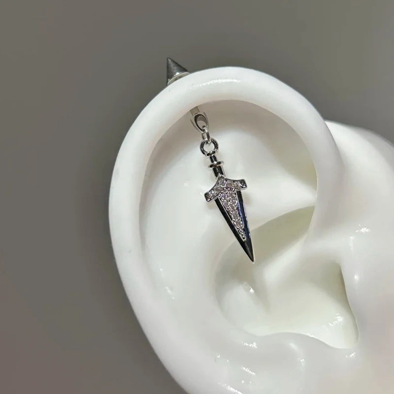 1Pc Fashion Trendy Sword Pendant Ear Bone Nail Stainless Steel Earrings For Women Body Puncture Accessories Qme
