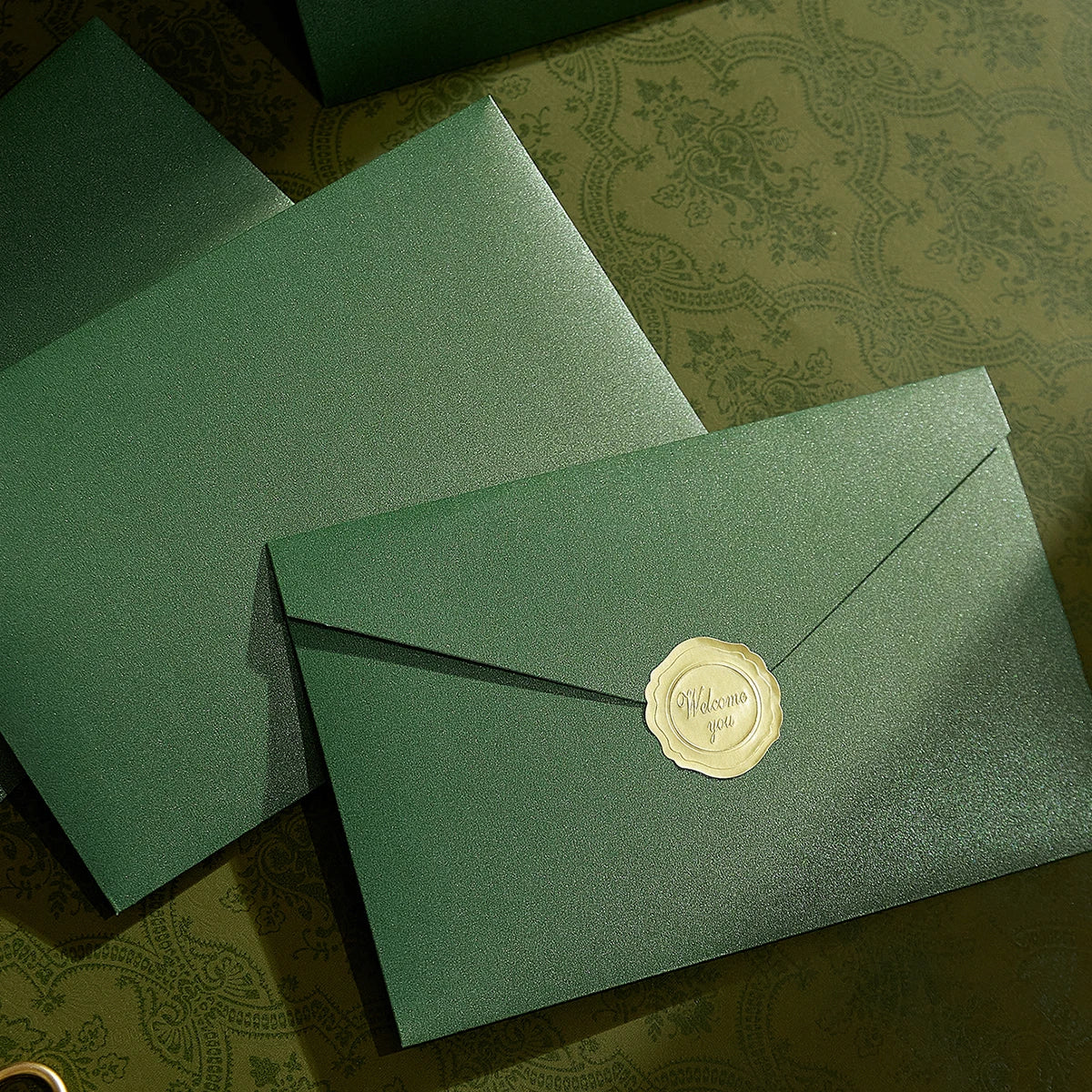 10Pcs Pearl Color Ins Style Envelope Invitations with Gold Sealing Stickers, Multi-Purpose Envelopes for Weddings, Birthdays, Fa Qme 10pcs Green