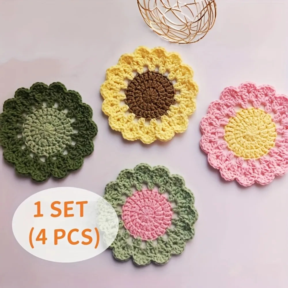 Handmade Cute Flower Coaster Crochet Drink Coasters Table Decor Home Qme