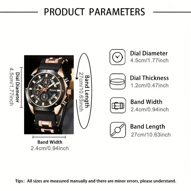 Four piece fashionable men's watch set, business casual men's bracelet, cross necklace, luxury watch Qme