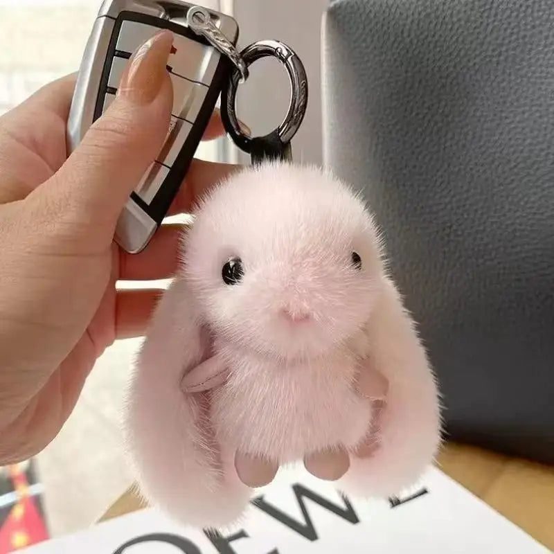 Plush Rabbit Keychain Fluffy White Soft Charm Mini Pendant Decorative Accessory for Women Travel Bag Decoration Qme pink