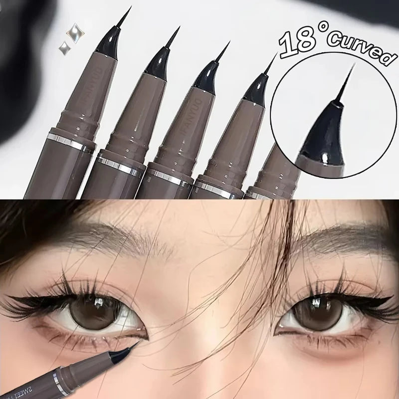 Ultra-fine Liquid Eyeliner Skinny Curved Brushwork Long lasting Waterproof Anti Shake Fast Drying Slim Enlarged Eyes Qme