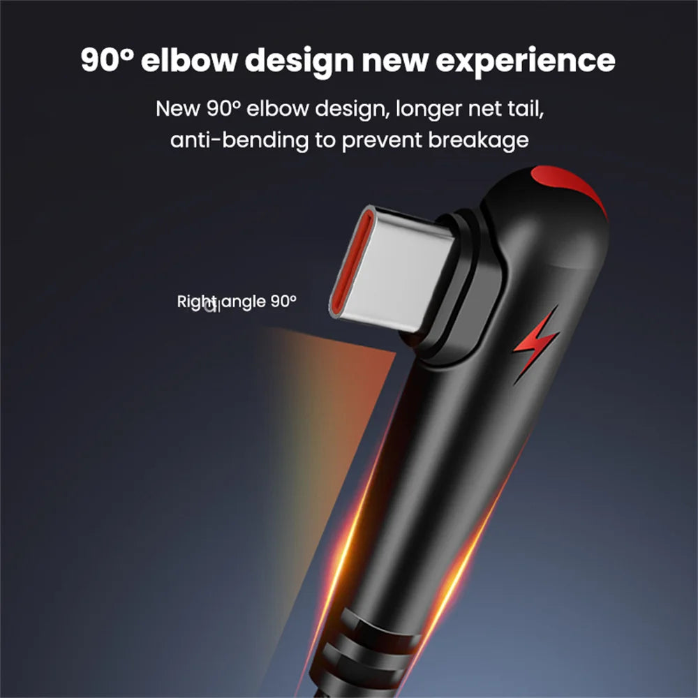 120W 6A 90 Degree USB Type C Cable Super Fast Charging Braided Data USB C Cable for Samsung Xiaomi Cell Phone USB Charger Cable Qme