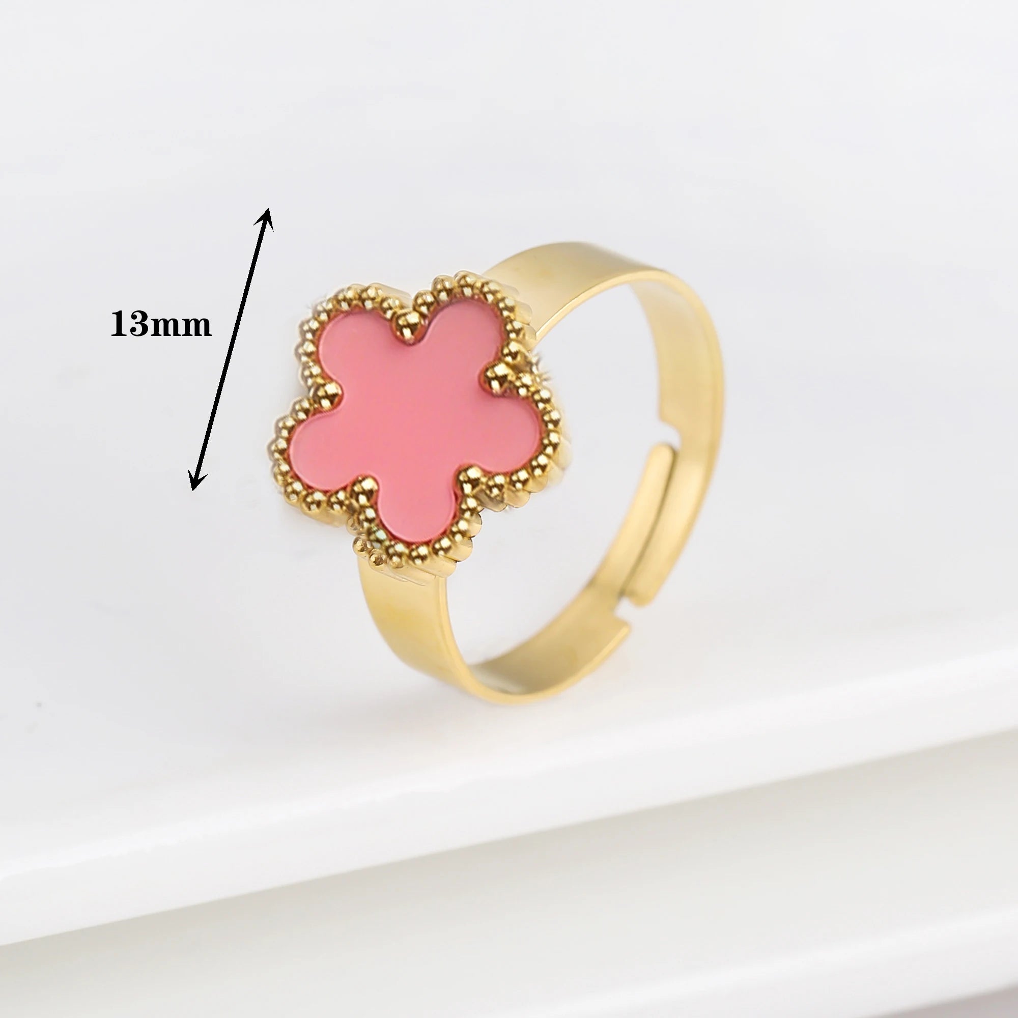 Classic Luxury Clover Metal Laser Stainless Steel Five Leaf Flower Open Ring Simple for Woman Girl New Fashion Party Jewelry Qme 7