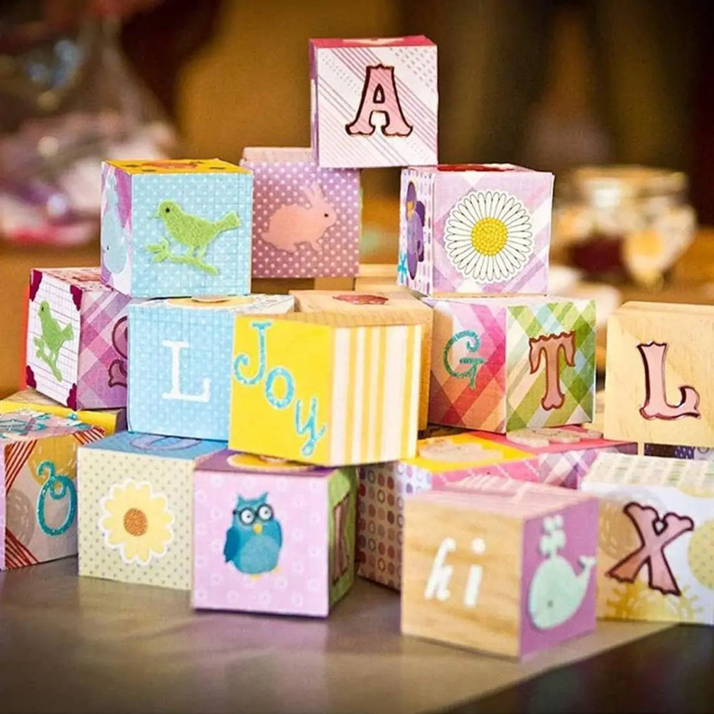 DIY Blank Wooden Blocks Set, Unfinished Wood Cubes For Kids Painting Stacking Crafts Qme