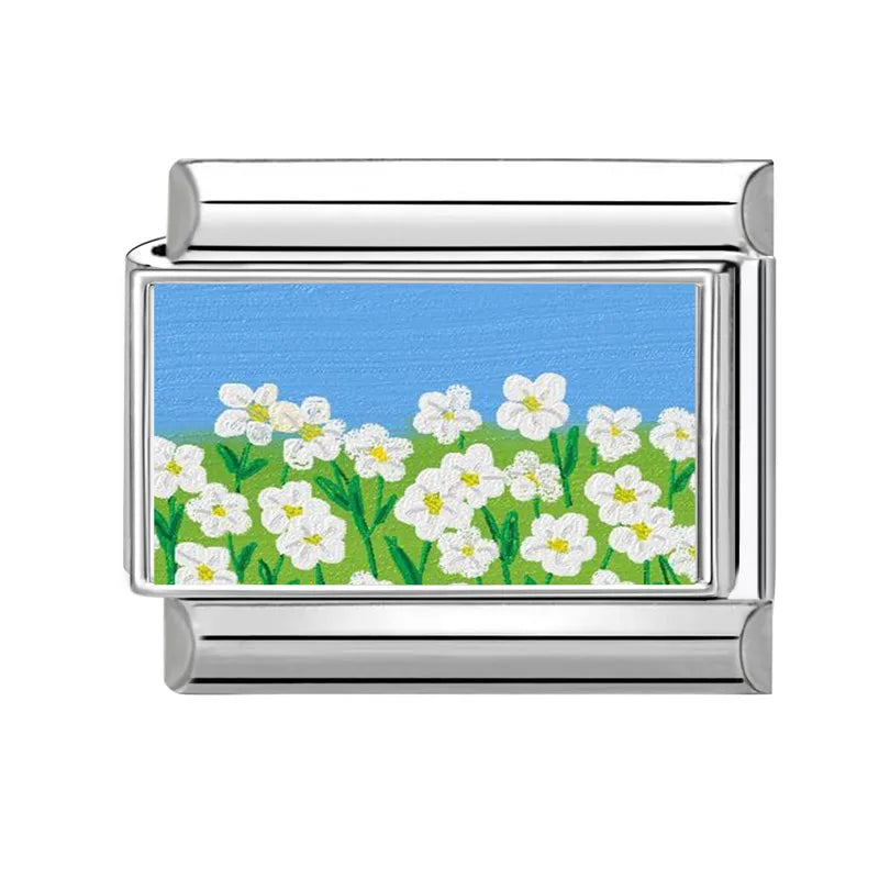Fashion Iris Hyacinth Sunflower Daisy Flowers Series Italian Charm Link Fit 9mm Bracelet Stainless Steel Women Men DIY Making Qme Style 32