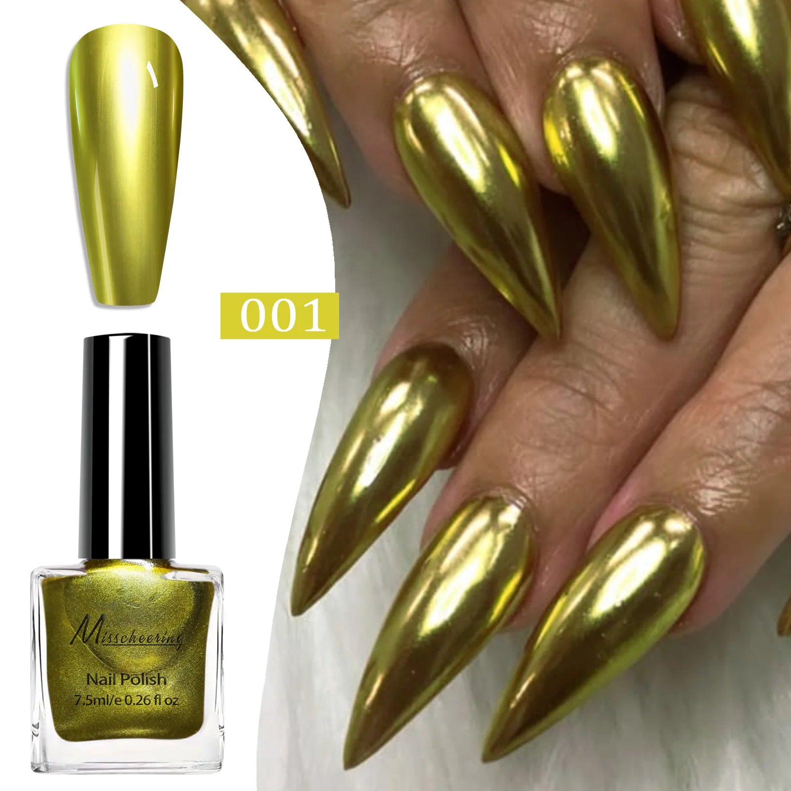 Instant Chrome Nail Polish 12 Colors - No UV Lamp Mirror Effect, Quick Dry Metallic Nail Lacquer, Long Lasting Salon Nail Polish Qme 01
