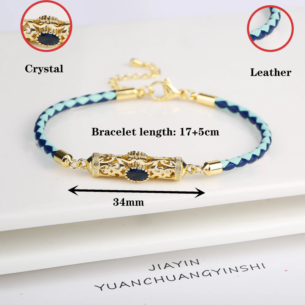 Gold-Plated Dragon Pillar Crystal Leather Braided Adjustable Bracelet Simple For Man Woman Party Holiday Jewelry Prayer Gift Qme