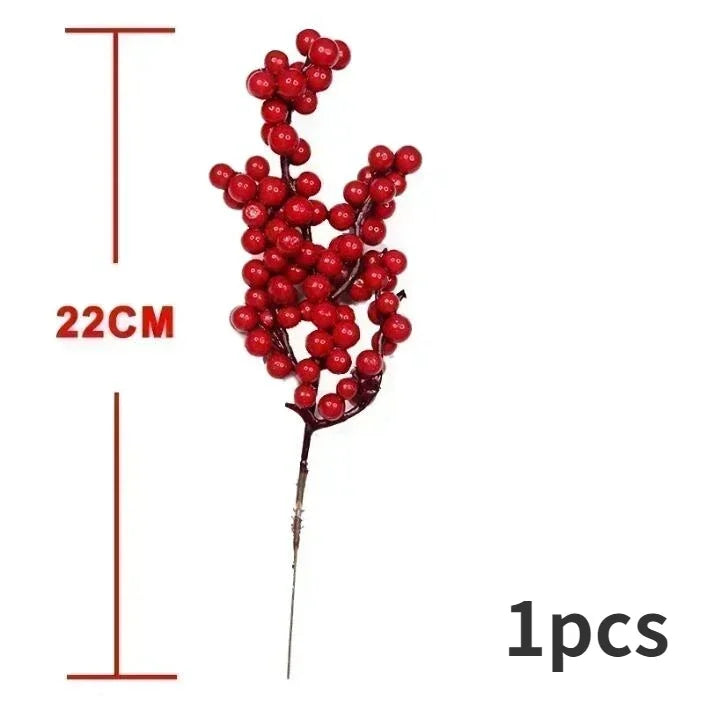 Artificial Berries Christmas Decoration Red Berry Branches for Xmas Tree Party Home Table Ornaments Red Fruit Wreath DIY Gift Qme 1pcs 22cm