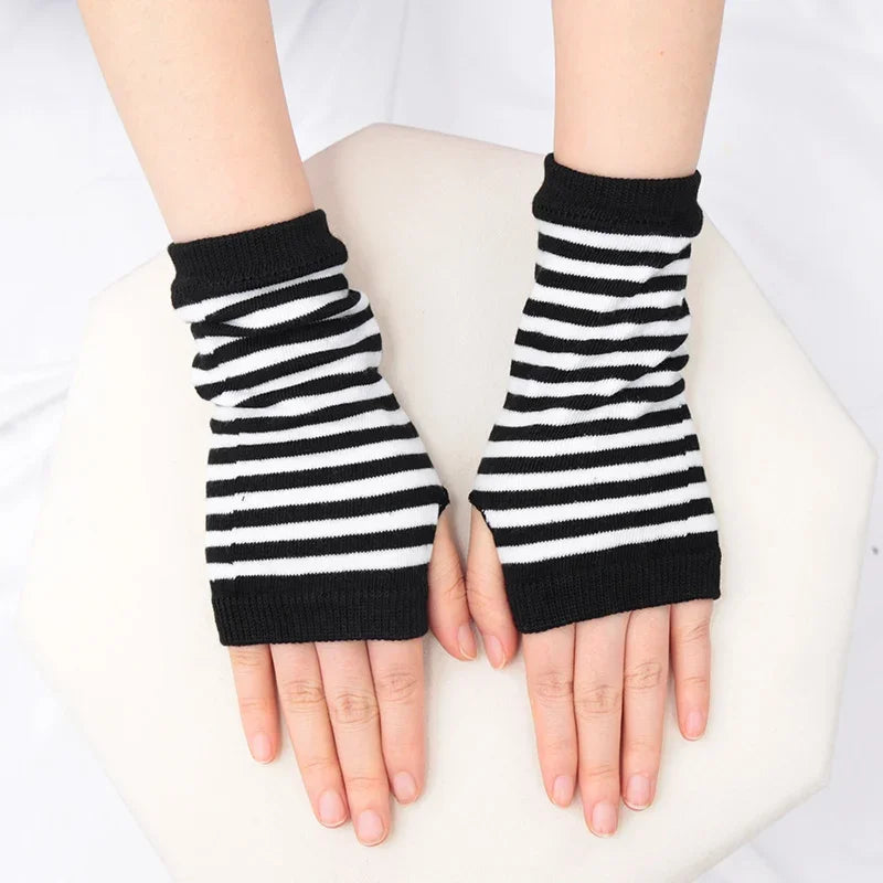 Anime Women Short Fingerless Gloves Cosplay Mitten Unisex Oversleeve Qme D Length -15.5cm