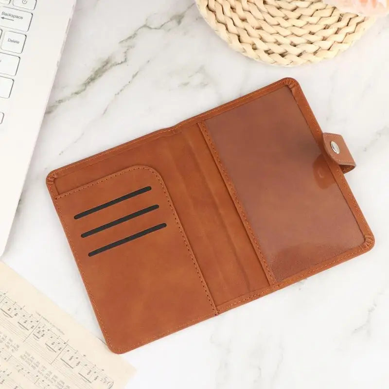 Airplane Embossed PU Leather Passport Holder Snap Button Anti-fouling Qme