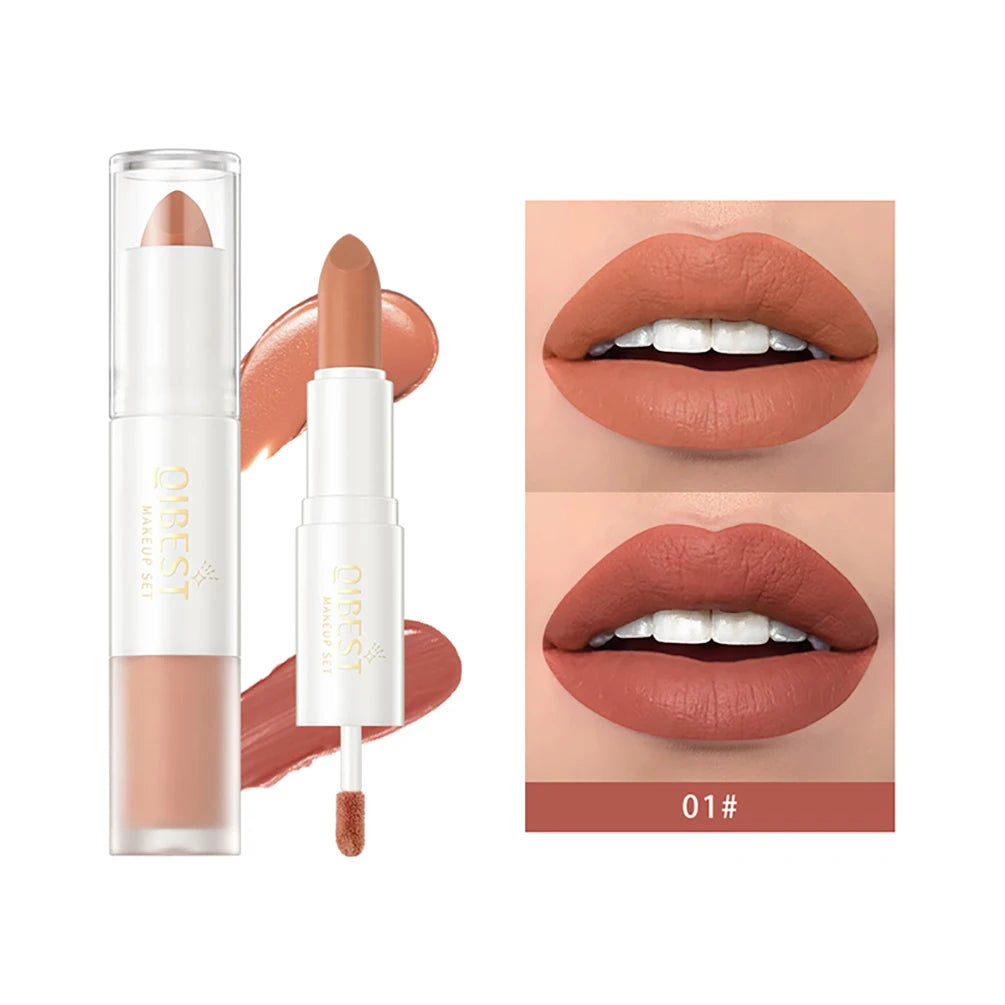 Double Head Matte Lipstick Lip Gloss 2 In 1 Stick Long-lasting Moisturizing Liquid Lipstick Sexy Red Puple Lip Glaze Tint Makeup Qme 01