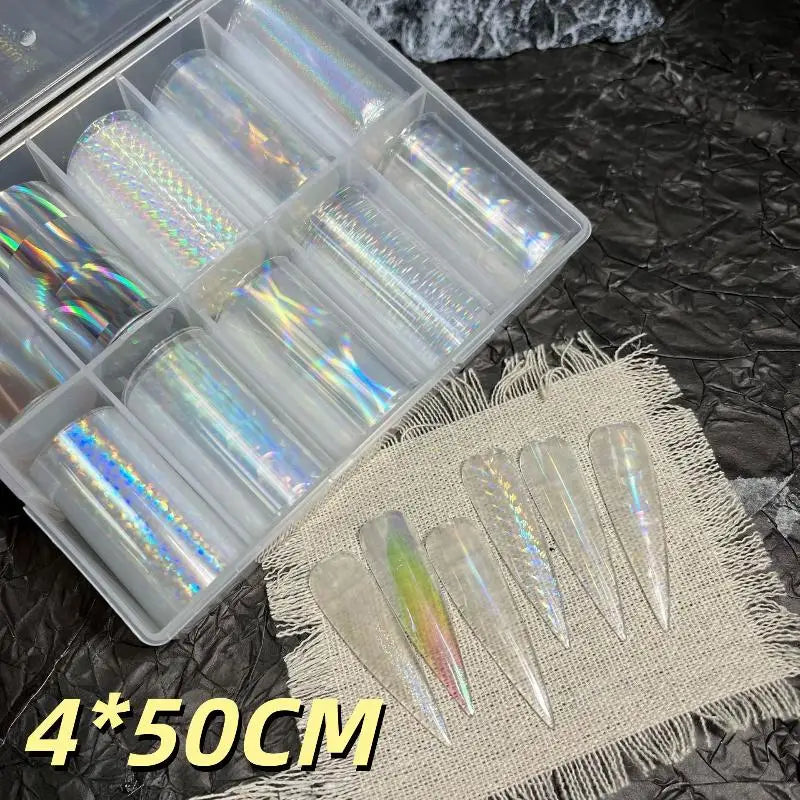 10 Patterns Metallic Nail Foil Transfer Paper Stickers DIY Manicure Qme A21