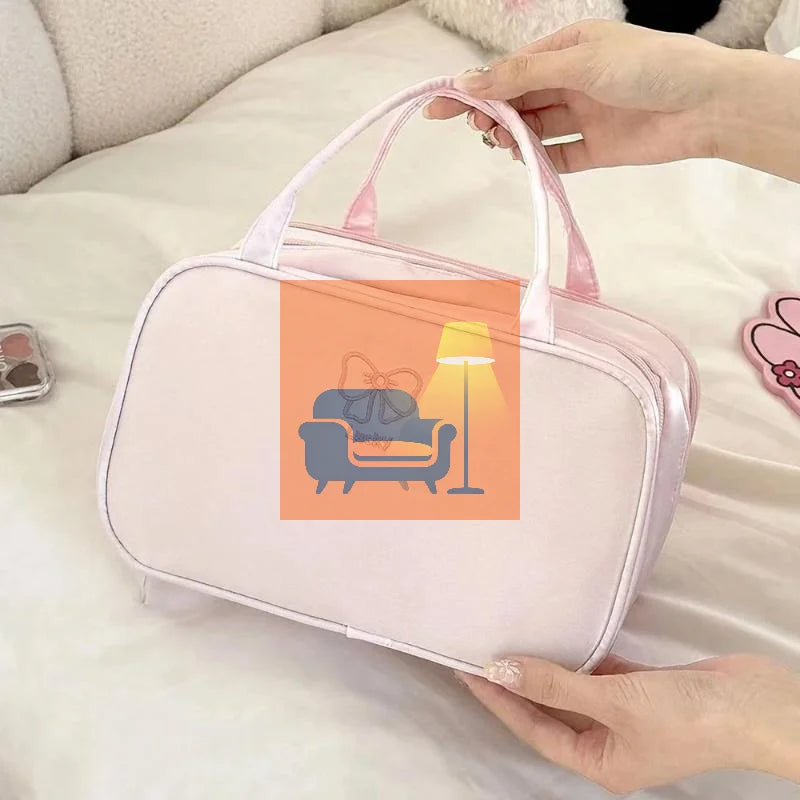 Large Capacity Portable Travel Cosmetic Bag Women's Lightweight Nylon Storage Organizer For Toiletries Easy To Carry Daily Use Qme