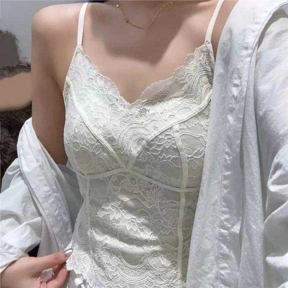 Mesh Flower Slim Lace Crop Sweet Camisoles Summer Girl's Vest Spicy Qme