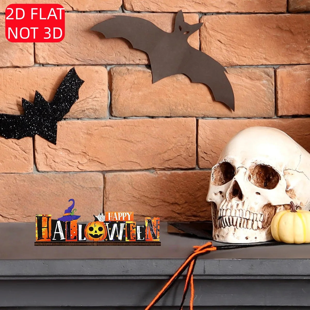 1 Set of 2D Halloween Wooden Tabletop Decorations, "Happy Halloween" Spooky Pumpkin Witch Hat Spider Web Pattern, Vintage Halloween Farmhouse Store Party Event Decorations ﻿ Qme