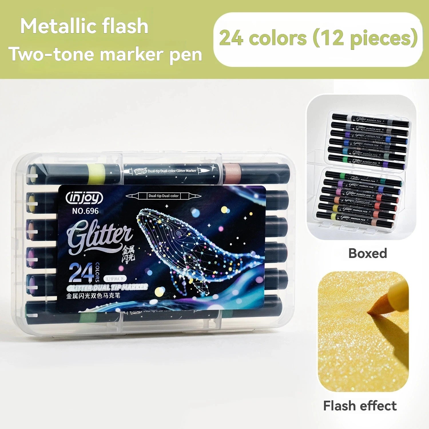 12-48 Metal Glitter Marker Pens Sparkly And Shiny, Double Tips, for Painting,Ceramic, Glass,Scrapbooking, DIY Craft Making Qme 12 pieces 24 colors