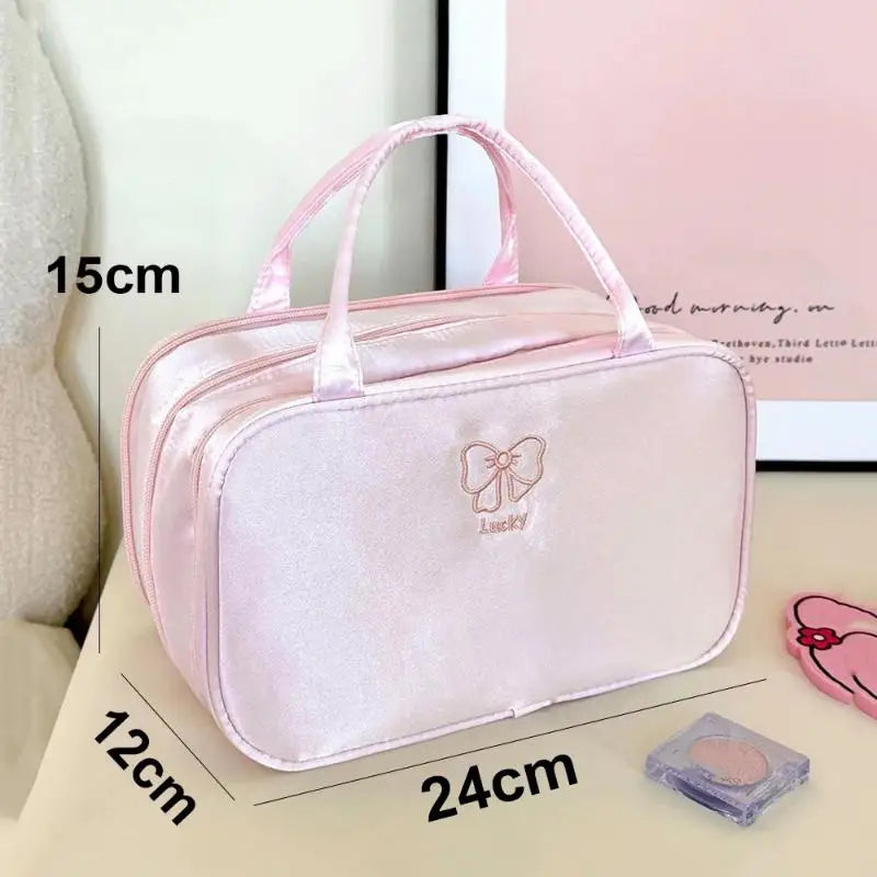 Large Capacity Portable Travel Cosmetic Bag Women's Lightweight Nylon Storage Organizer For Toiletries Easy To Carry Daily Use Qme pink