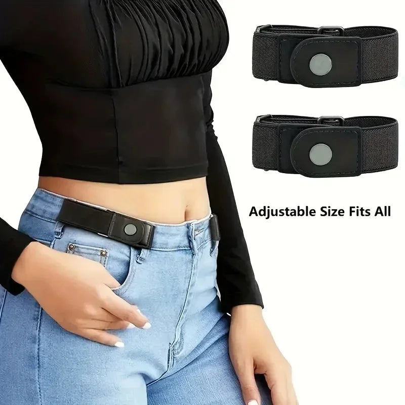 2pcs/set No Buckle Elastic Belt For Women Men Unisex Stretch Belt For Pants Jeans Casual Buckle Free Adjustable Invisible Belt Qme
