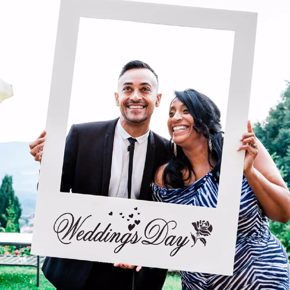 Wedding Day Photo Frame DIY Photo Props Creative Photo Booth Wedding Favors Anniversary Wedding Decoration Party Supplies (White Qme