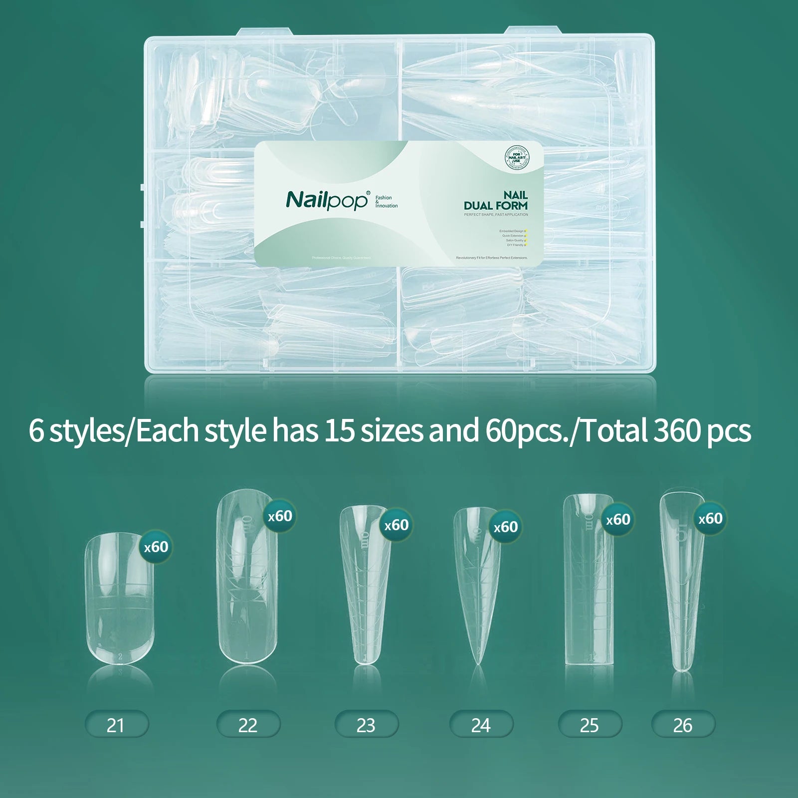 Nailpop Nail Dual Form 15 Clear Embedded Design Shape Full Coverage Qme JMT05-Clear 360