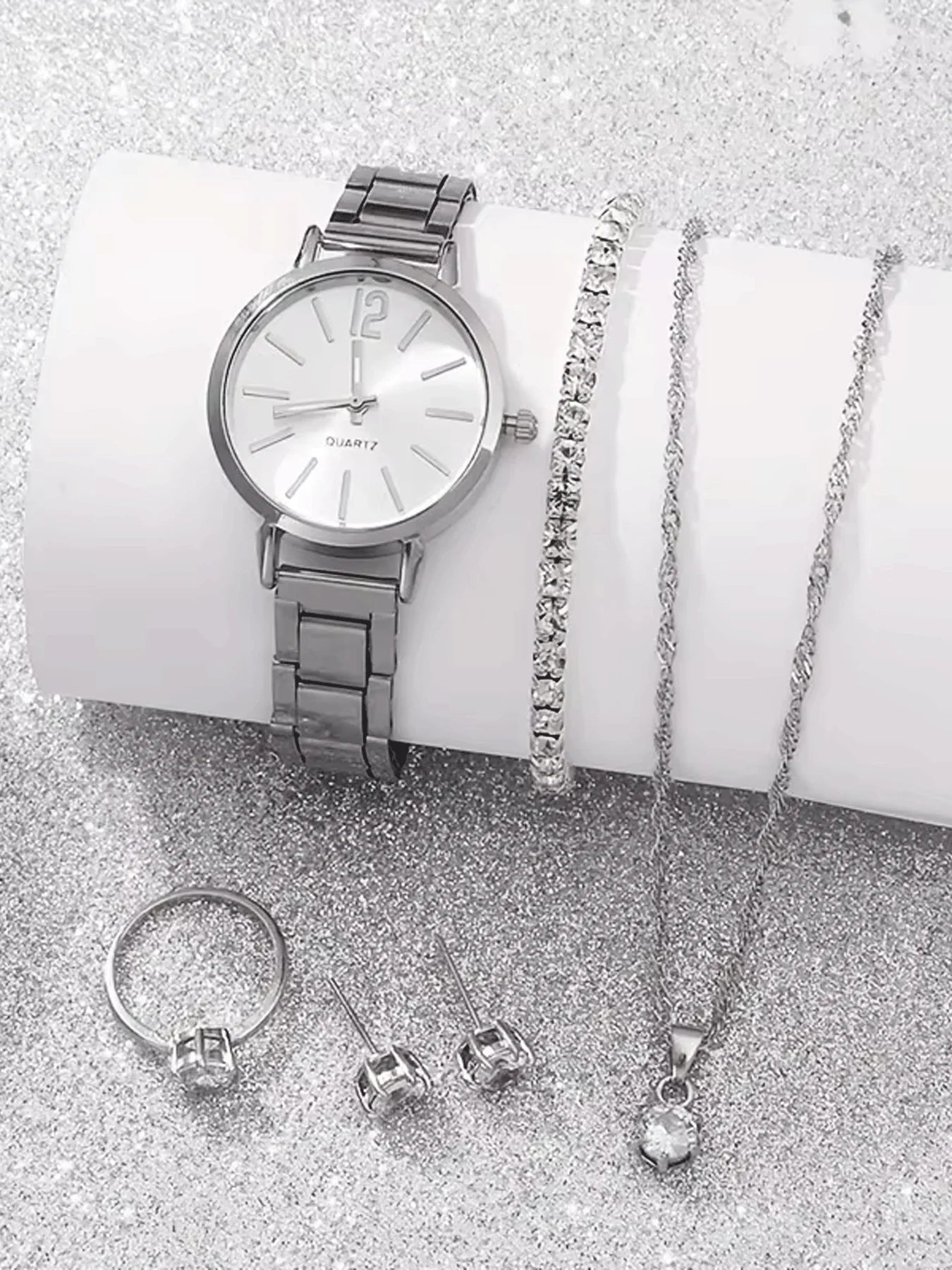 6-piece exquisite and versatile women's watch set, fashionable quartz watch, casual steel strip watch, women's watch set Qme