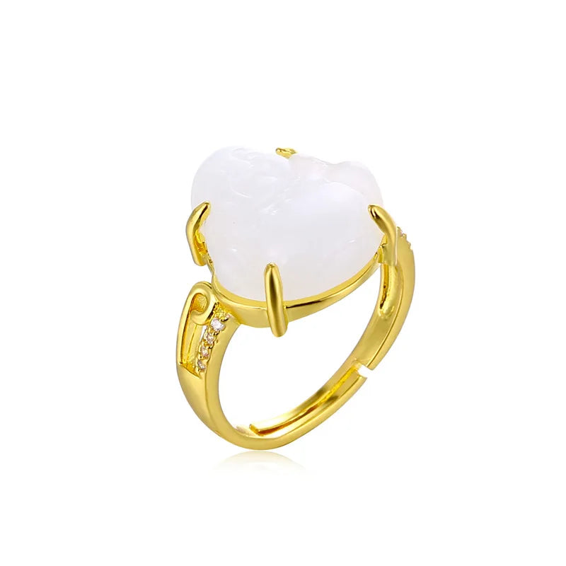 Maitreya Buddha Natural Jade Ring Tunable Religious Blessing Ring for Men and Women Buddhist Fashion Jewelry Accessories Gifts Qme WHITE resizable